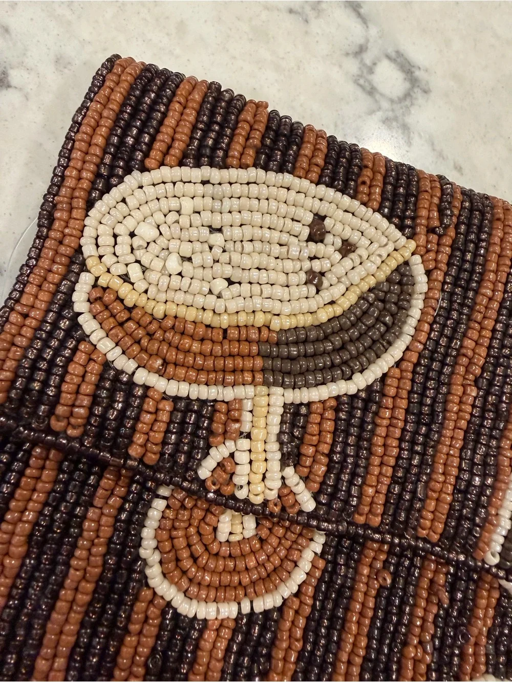 Beaded Clutch espresso martini clutch in Brown & Black with gold crossover chain